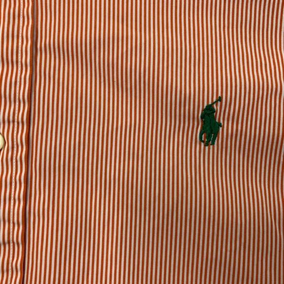 Ralph Lauren Shirt Mens L Large Tangerine White Striped Button Up Long Sleeve - Picture 6 of 11